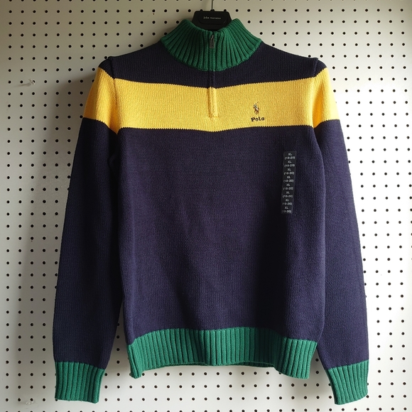 Polo Ralph Lauren Cotton Quarter-Zip Jumper Sweater XL/TG (18-20) Navy Multi - Picture 9 of 13